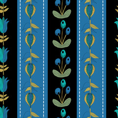Column Swedish flowers folk art vector pattern 