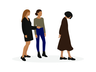 Fototapeta premium Two female characters look at the leaving sad female character on a white background