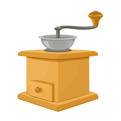 Antique coffee grinder isolated on white background. Vector illustration in cartoon flat style.
