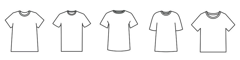 T-shirt icon. Blank t-shirt template. Black silhouette of a t-shirt. Vector illustration. Set of t-shirt linear icons.