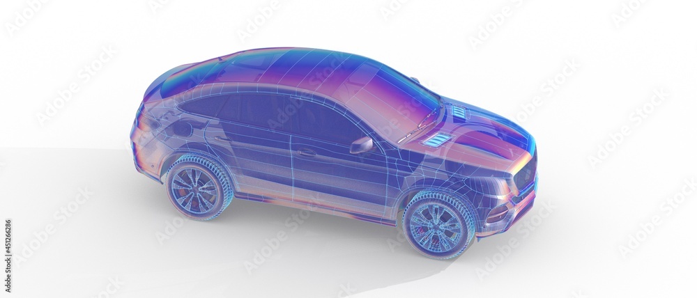 Poster Wireframe rendering of autonomous electric car