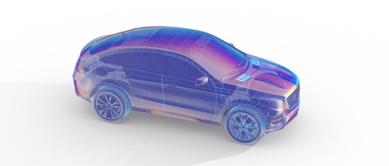 Wireframe rendering of autonomous electric car