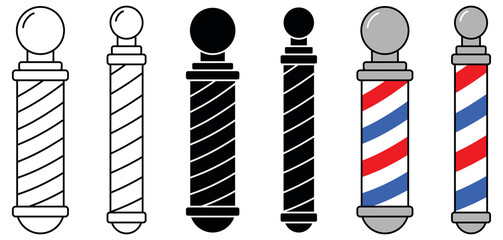 Barber Pole with Stripes Clipart Set - Outline, Silhouette and Color