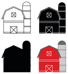 Barn and Silo Clipart Set - Outline and Silhouette Graphic © ATerra