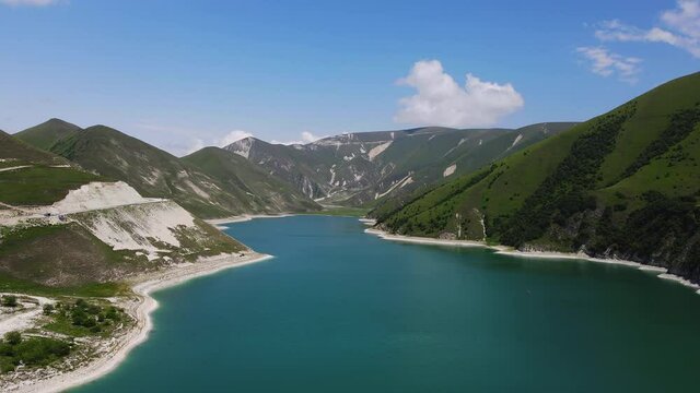 Turquoise Water of Mountain Lake. Aerial View