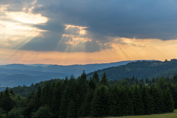 Fototapeta na wymiar mountain landscape during sunset, Silesian Beskid