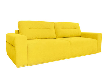Yellow comfortable sofa on a white isolated background.