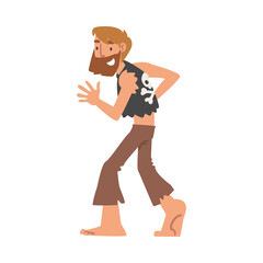 Bearded Barefoot Man Pirate or Buccaneer Character Walking as Marine Robber Vector Illustration
