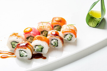 tasy sushi on the white background