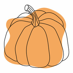 Autumn pumpkins drawing by black line on colored background, isolated image