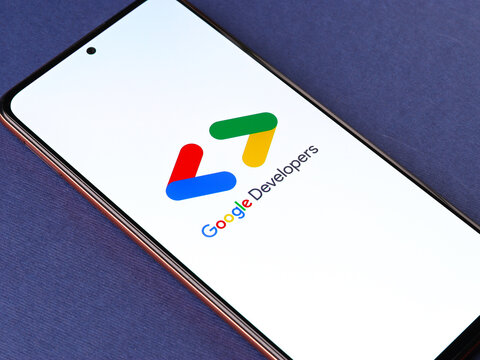 Assam, india - May 29, 2021 : Google Developers logo on phone screen stock image.