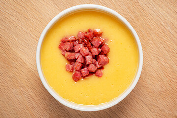 cream soup on the wooden background