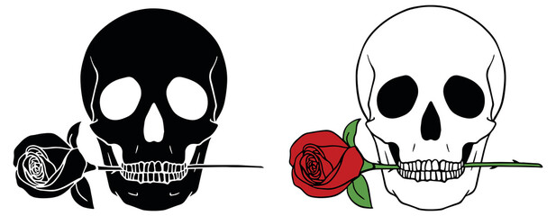 Skull and Rose Vector Clipart Set	