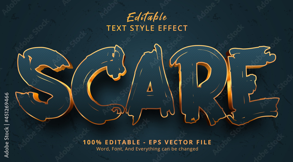 Aufkleber editable text effect, scare text on black and golden color style effect