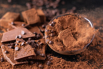 chocolate truffle candies in cocoa powder natural chocolate butter dessert sweets meal snack on the table copy space food background rustic. top view