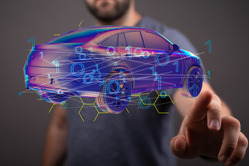 Autonomous car with HUD graphic of Navigation system driving