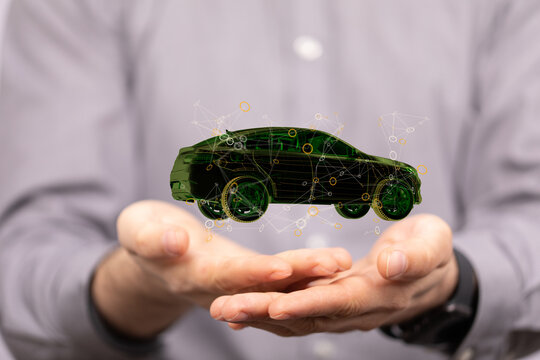 Autonomous car with HUD graphic of Navigation system driving