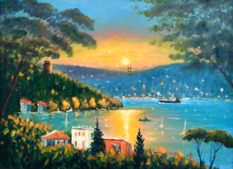 Original oil painting Italian sea view