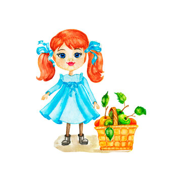 watercolor clipart , cute girls,child, flower, book, butterfly, Cartoon cute school girl give flowers on the background green board in classroom. Teacher’s day. Back to school