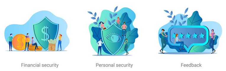 A set of vector illustrations on a business topic.Financial security,Personal security, Feedback.Abstract vector illustrations.