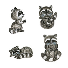 Cute watercolor animals in flowers on trees. Cute cartoon animals. Watercolor concept on an isolated background, for children's parties.Perfect for fabric design .