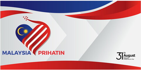 The 64th Malaysia National Day logo. Colorful abstract design with Malaysian typography "Malaysia Prihatin" with the translation in English: Malaysia concerned. Vector illustration.
