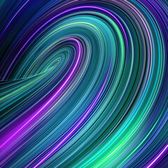 3d render, abstract background with violet blue green neon rays and glowing lines. Loop macro wallpaper. Speed of light, macro vortex in ultra violet spectrum