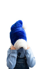 funny little child in a Christmas hat, isolated on a white background