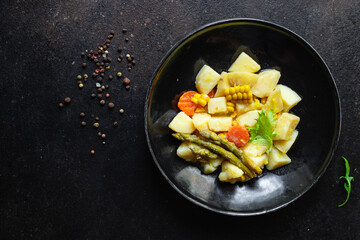 ragout potatoe vegetable stew   home stewed cooking food no meat meal snack on the table copy space food background rustic top view keto or paleo diet veggie vegan or vegetarian food