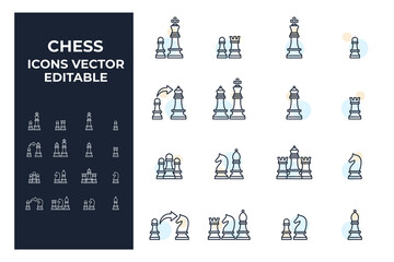 set of Chess elements symbol template for graphic and web design collection logo vector illustration