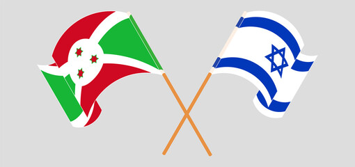 Crossed and waving flags of Burundi and Israel