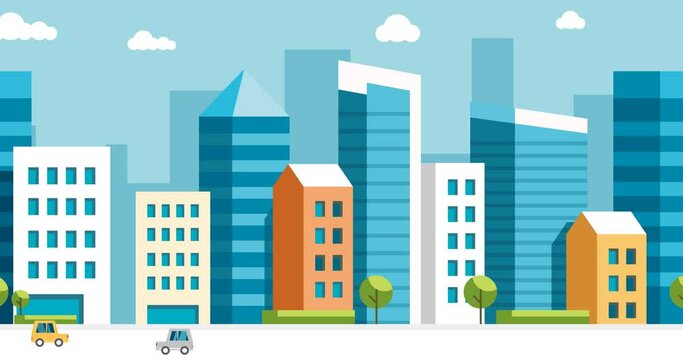 modern and smart buildings buildings on urban highway in a 4k animasi animated video