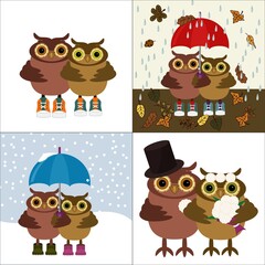 four illustrations with nice owls