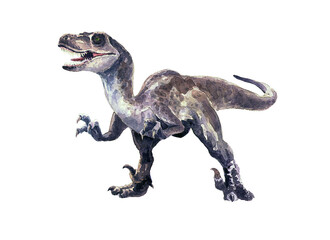 Prehistoric predator. Raptor watercolor drawing.