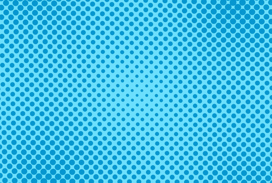 Pop art pattern. Halftone comic dotted background. Blue print with circles. Duotone backdrop with half tone effect. Cartoon vintage texture. Superhero wow print. Gradient design. Vector illustration