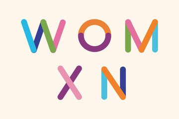 Womxn lettering. Woman. Colorful letters. Creative typography. Fun, vector illustration. Flat design

