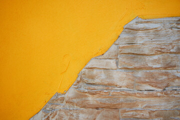 yellow brick with putty wall texture