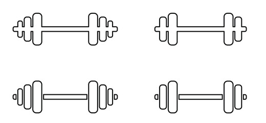 Dumbbell fitness gym pictogram. Barbell icon. Bodybuilding sport concept. Flat vector sign. Fitness center, sport activity, muscle training. Gym workout, Body building. Heavy lifting. Physical health.