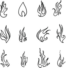 Fire doodle set in paper art style on light background. Vector illustration design. Nature background. Fire, flame. Sketch drawing. Hand drawn vector illustration. Cartoon vector illustration.