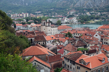 Fototapeta na wymiar View of Kotor Old Town from Kotor Fortress in Kotor, Montenegro. Kotor is part of the UNESCO World Heritage Site.
