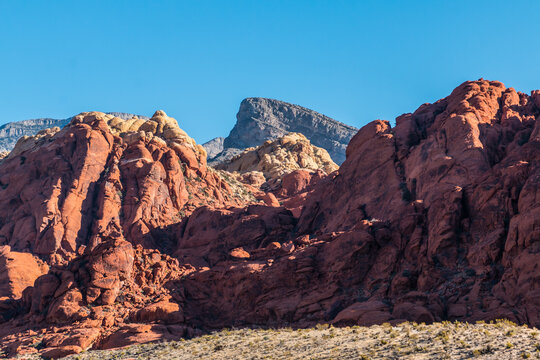 The Aztec Sandstone of the Calico Hills With Turtlehead Peak In The Distance,  Red Rock Canyon NCA, Las Vegas, USA
