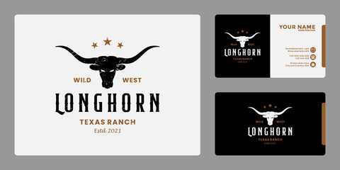 vintage longhorn logo design template for ranch and farming side country - obrazy, fototapety, plakaty