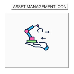 Fixed asset management color icon. Industrialization.Tracking fixed assets for purposes of financial accounting, preventive maintenance.Business concept. Isolated vector illustration