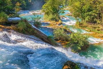 Agua Azul cascades and waterfalls near Palenque, Chiapas, Mexico.