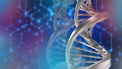 3D illustration DNA sequence and COVID-19 infection virus cells. Abstract image coronavirus. World pandemic delta variant on planet Earth.