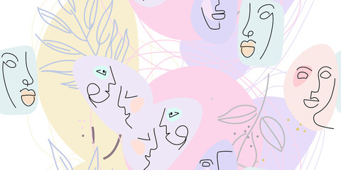 Face line pattern. Minimal art one line drawing.