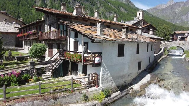 The picturesque village of Chianale on a sunny summer morning, in the Varaita Valley, Piedmont, northern Italy.