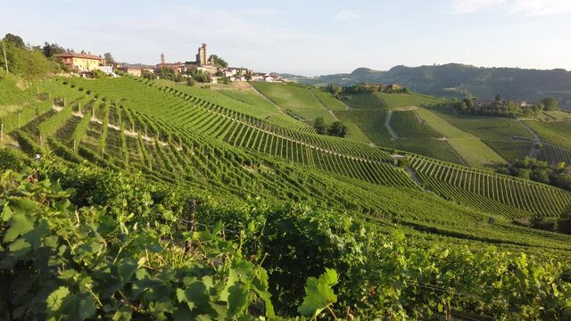 The beautiful village of Serralunga d'Alba and its vineyards in the Langhe region of Piedmont, Italy.
