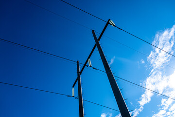 power lines of blue sky