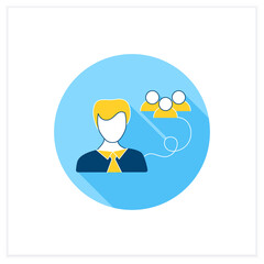 Public relations officer flat icon. Head of communications, public relations, public affairs. Communication with community. Freelance professions concept. Vector illustration